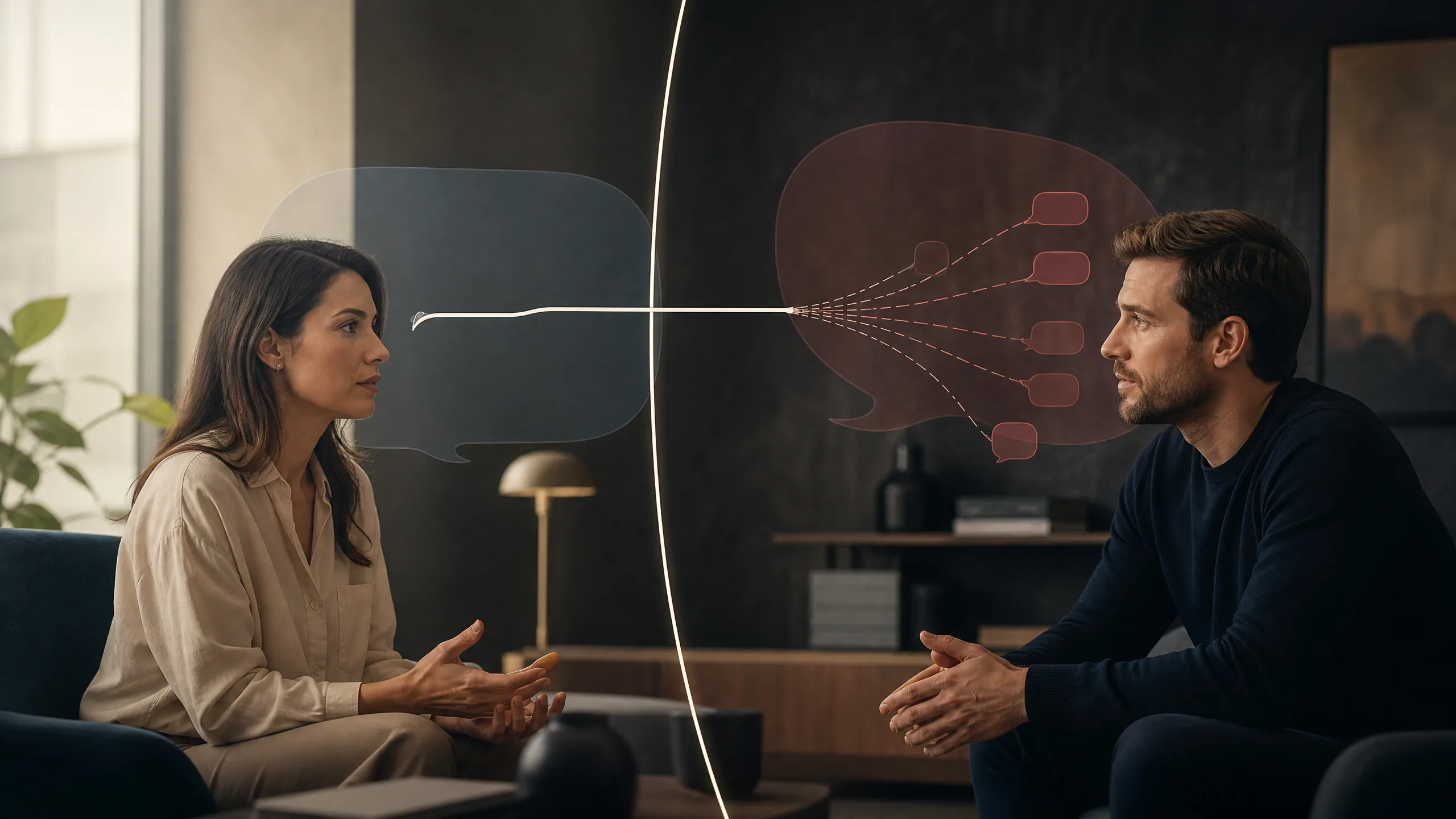 Manipulative communication represented through transparent speech layers and a clear boundary